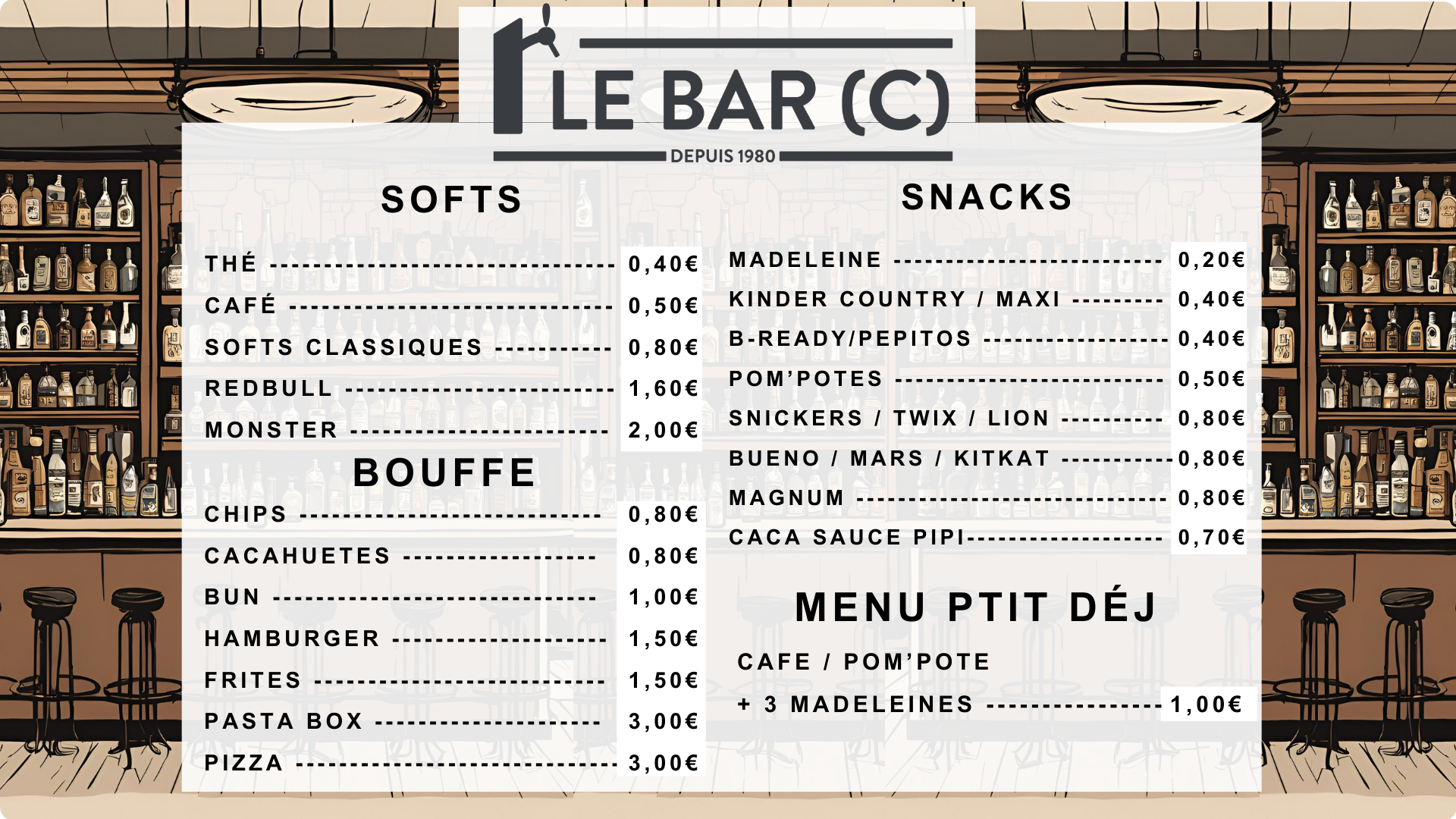 Menu du bar